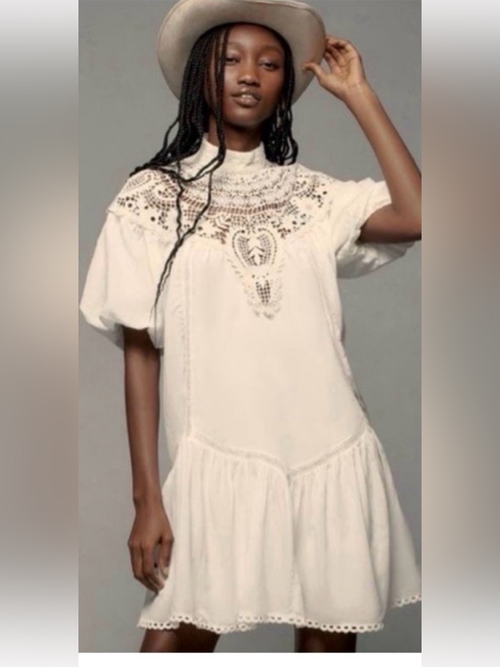 Anthropologie high neck lace tunic dress size Medium Ivory new - Picture 4 of 11